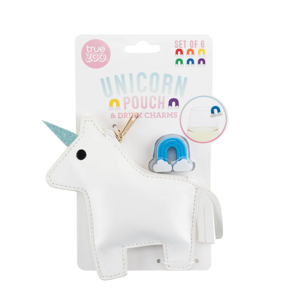 TrueZoo Rainbow Wine Charms w/Unicorn Pouch-Clip Strip of 10