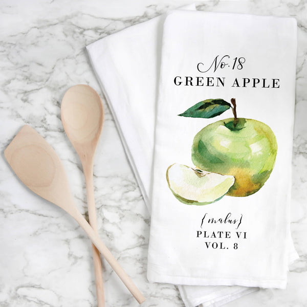 Green Apple Botanical Tea Towel: White • 100% Cotton