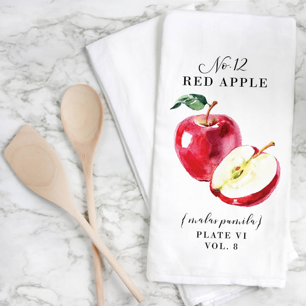 Red Apple Botanical Tea Towel: White • 100% Cotton