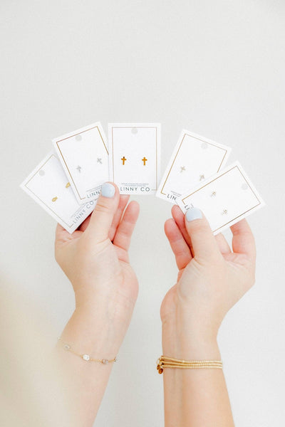 Screwback Stud Earrings - Clara Cross Gold Sparkle