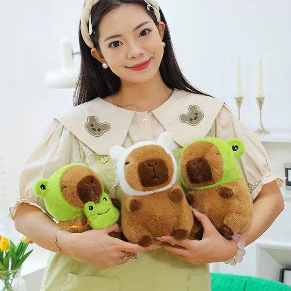 Capybara 9" Kawaii Matching Frog Hat & Purse Plush Toy (1pc)