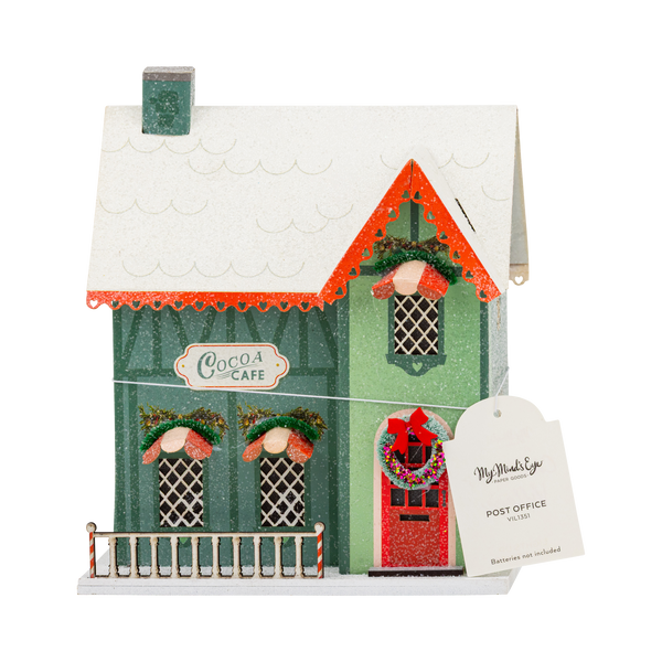 VIL1351 - Green Cocoa Cafe Light Up Christmas Village House