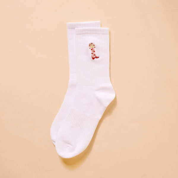 Embroidered Crew Socks-Cowgirl Boot
