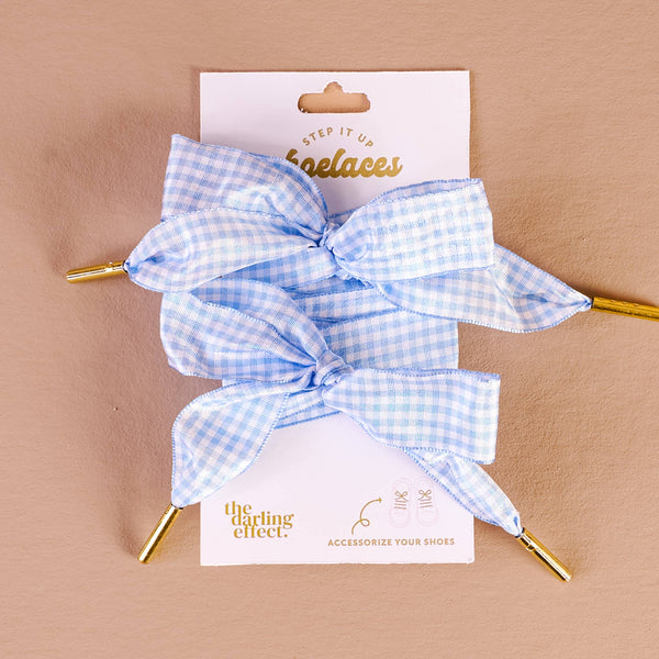 Step It Up Shoelaces-Gingham Light Blue