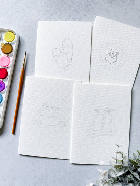 Whimsical Christmas Paintable Notecards