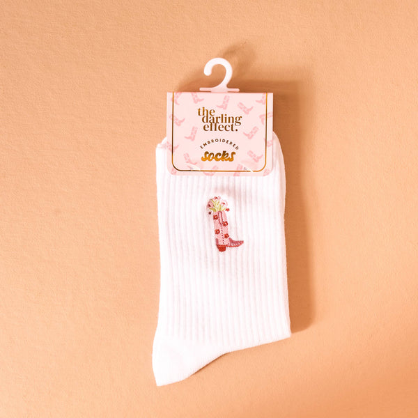 Embroidered Crew Socks-Cowgirl Boot