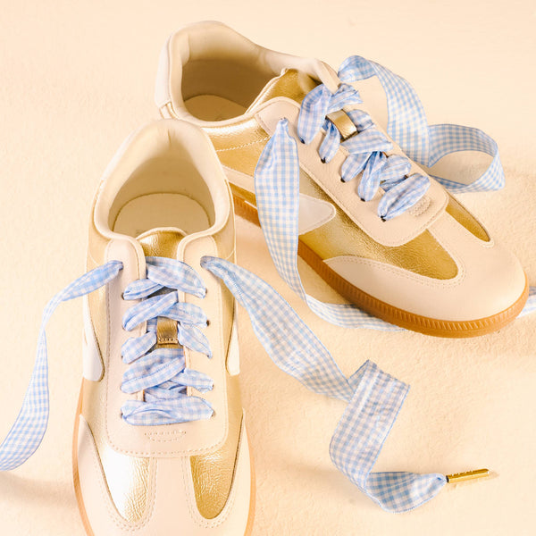 Step It Up Shoelaces-Gingham Light Blue