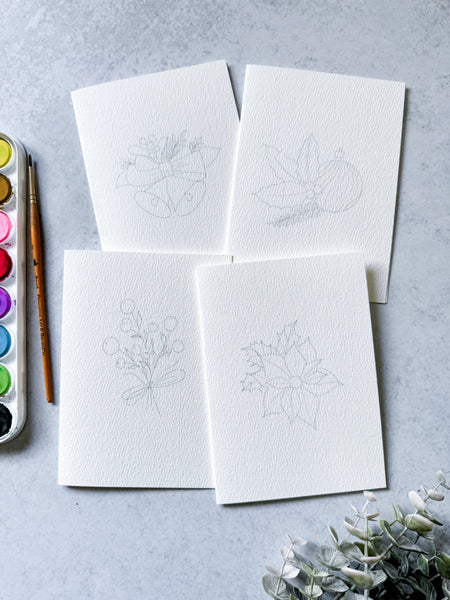 Holiday Greenery Paintable Notecards