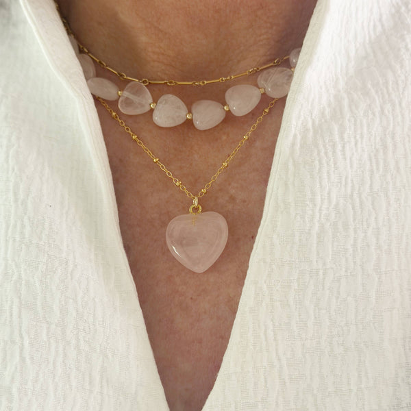 Maizy Heart Necklace, Pale Pink