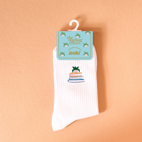 Embroidered Crew Socks–Book Nook