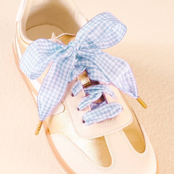 Step It Up Shoelaces-Gingham Light Blue
