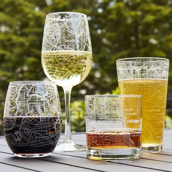 CUSTOM ETCHED - U.S. City / Town Map - Stemless Wine Glass