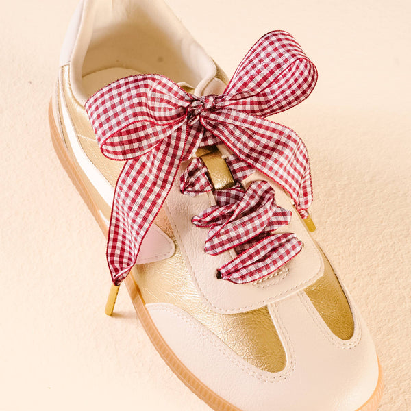 Step It Up Shoelaces-Gingham Burgundy
