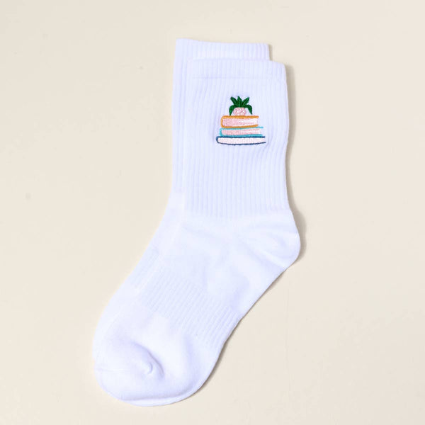 Embroidered Crew Socks–Book Nook