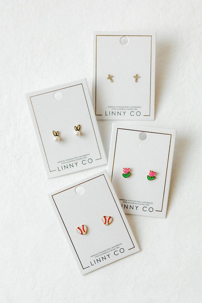 Screwback Stud Earrings - Clara Cross Gold Sparkle