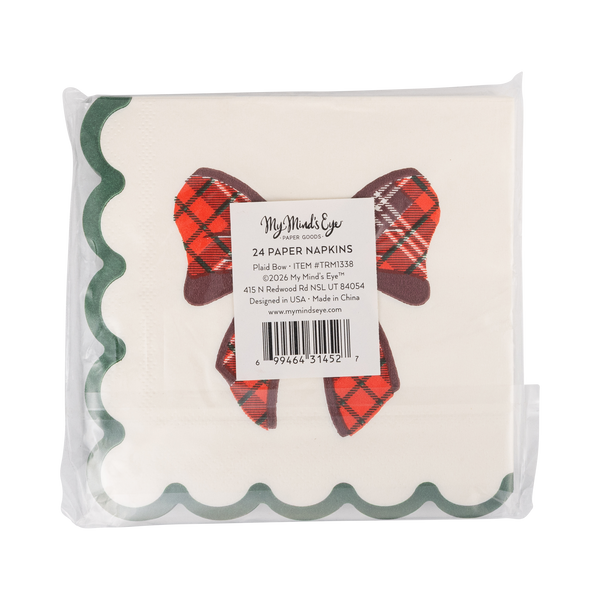 TRM1338 - Plaid Bow Christmas Cocktail Napkins