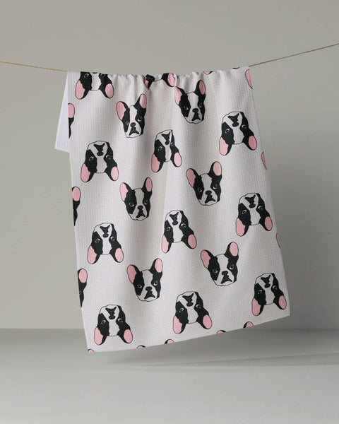 Frenchie Faces Tea Towel