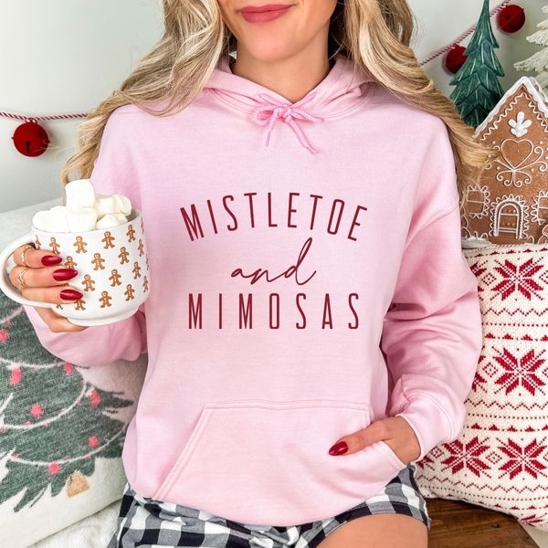 Red Mistletoe and Mimosas Funny Christmas Graphic Hoodie