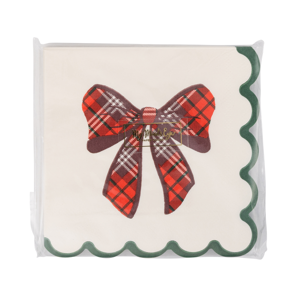 TRM1338 - Plaid Bow Christmas Cocktail Napkins